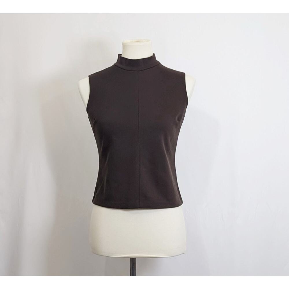 Vintage 90s Y2K Top Ann Taylor Brown Mock Neck Sleeveless Women' Size 2P